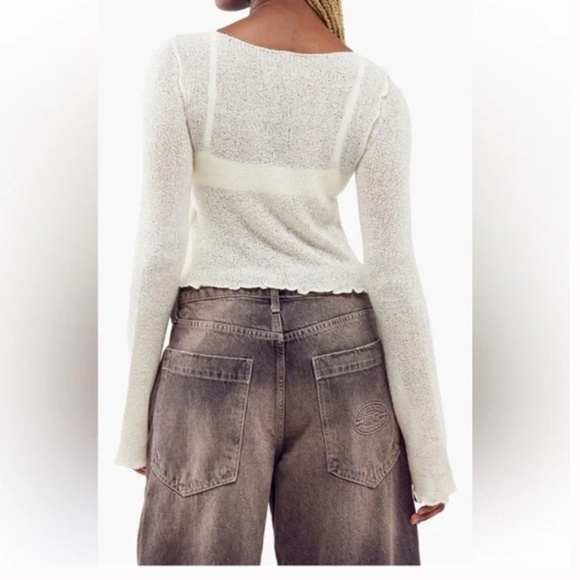 Urban Outfitters BDG Sheer Boatneck Lettuce Trim Bell Sleeve Sweater Small - Picture 4 of 12